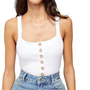 Free People Bridgette Button-Front Square Neck Tank Top White Size Small